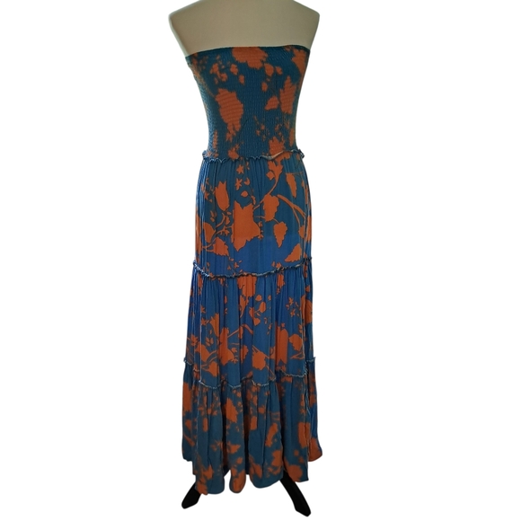 Abel The Label Dresses & Skirts - Anthropologie Abel the Label Strapless Maxi Dress – Blue & Orange Floral – Boho
